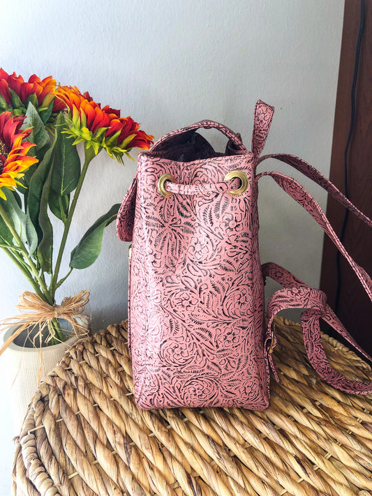 Hand-Tooled Pink Leather Backpack