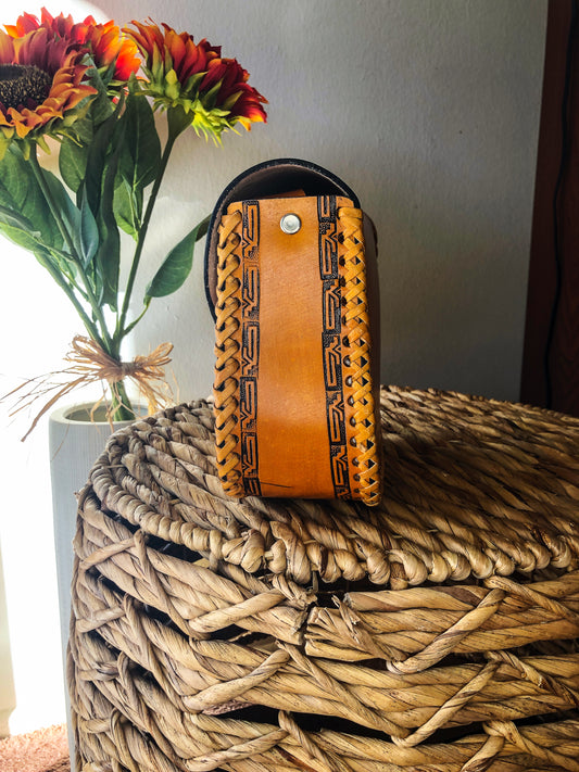 Hand-Tooled Light Brown Genuine Leather Embossed Sunflower Crossbody/Shoulder Purse