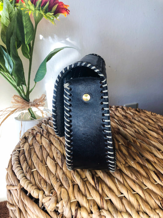 Handmade Black Genuine Leather Crossbody/Shoulder Purse