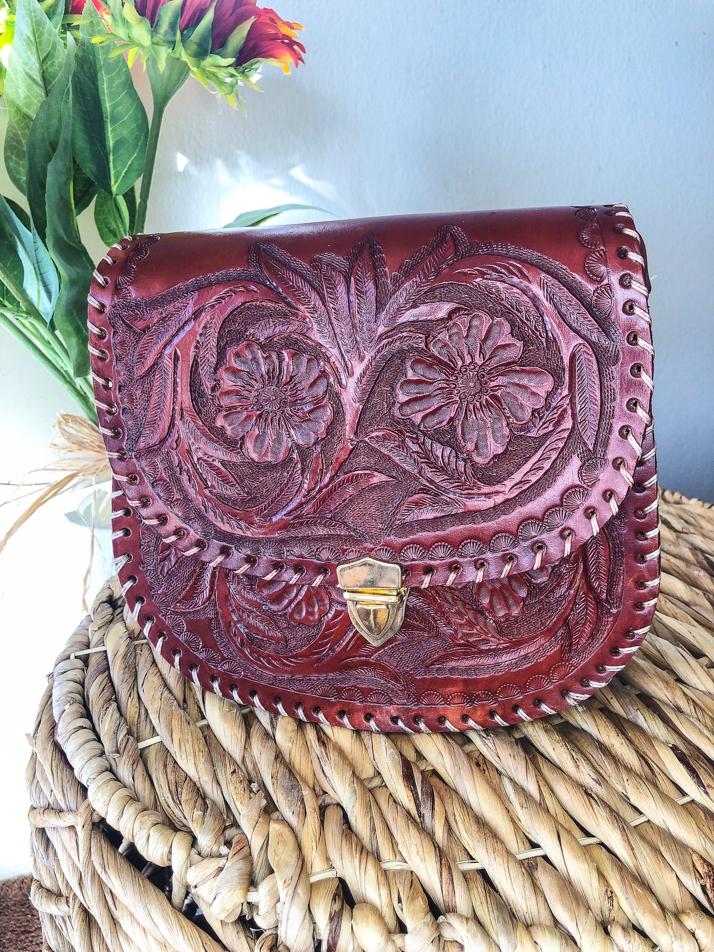 Handmade Wine Red Genuine Leather Crossbody/Shoulder Purse