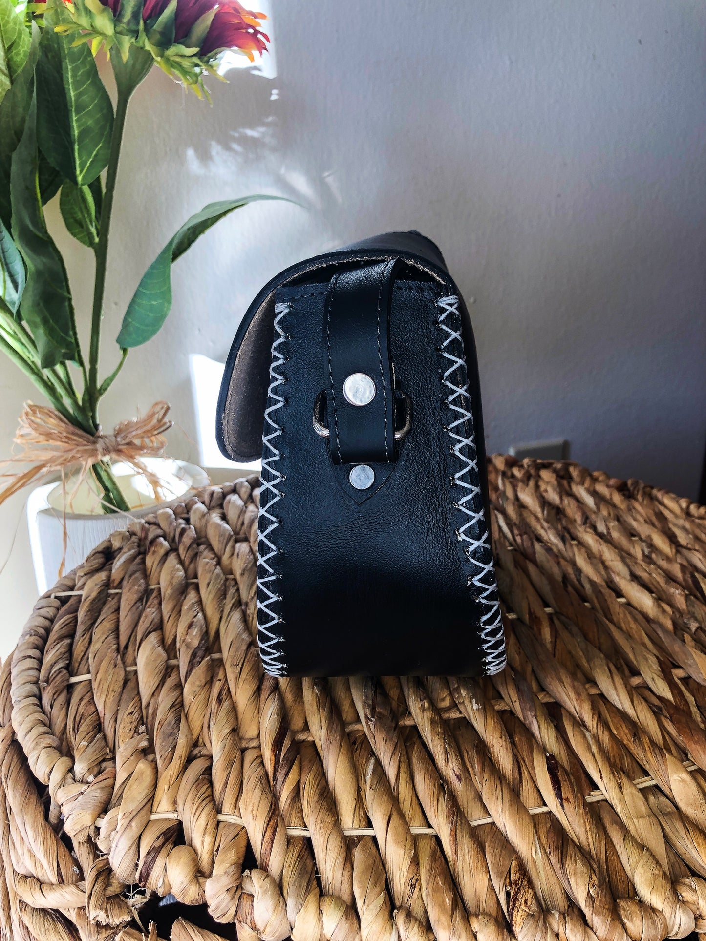 Handmade Black Smooth Genuine Leather Crossbody/Shoulder Purse