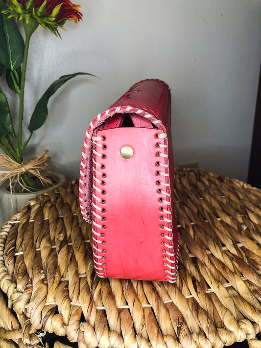 Handmade Watermelon Pink Genuine Leather Crossbody/Shoulder Purse