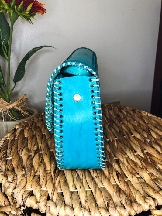 Handmade Turquoise Genuine Leather Crossbody/Shoulder Purse