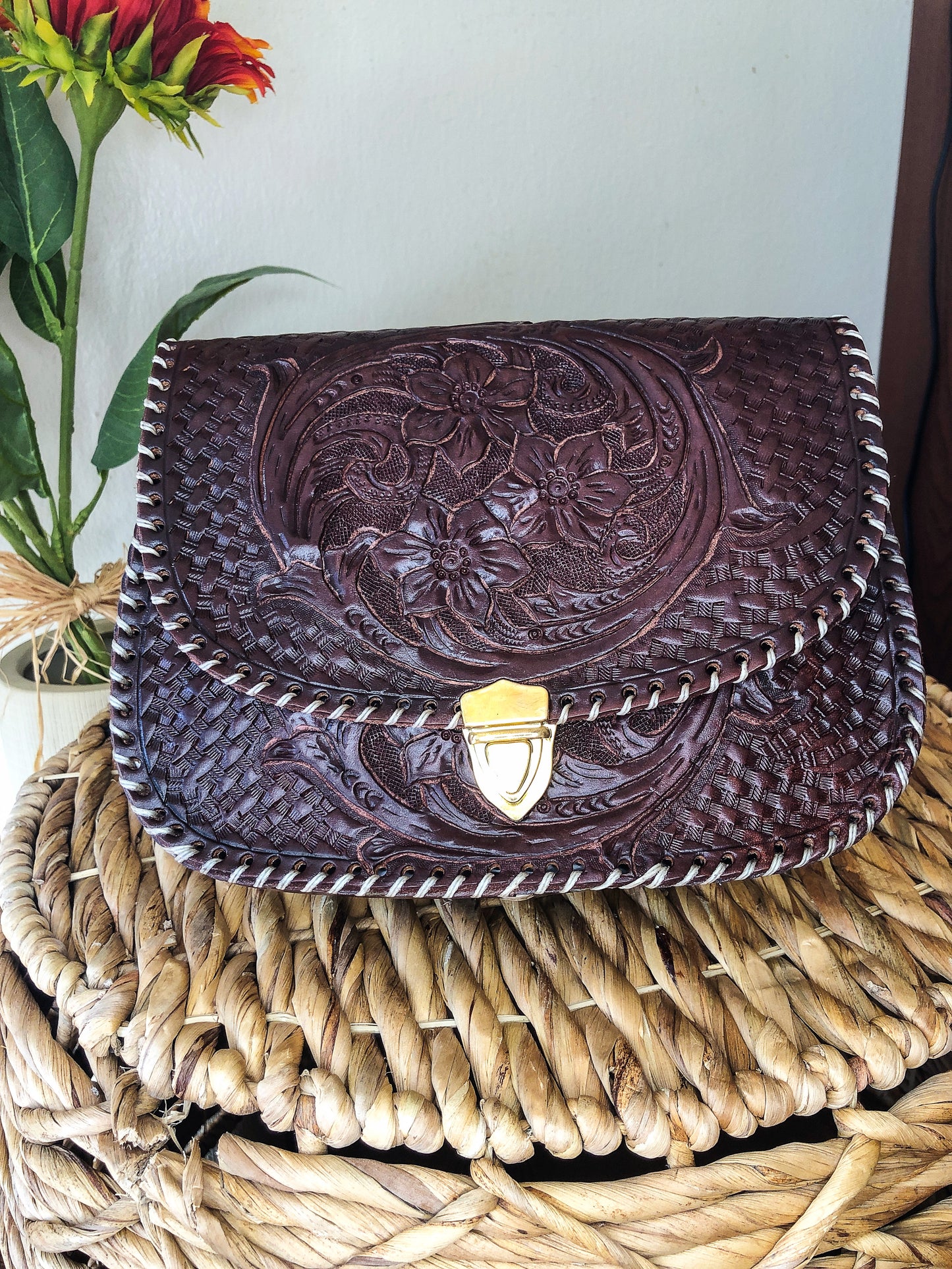 Bolso bandolera / bandolera ajustable de cuero genuino marrón hecho a mano