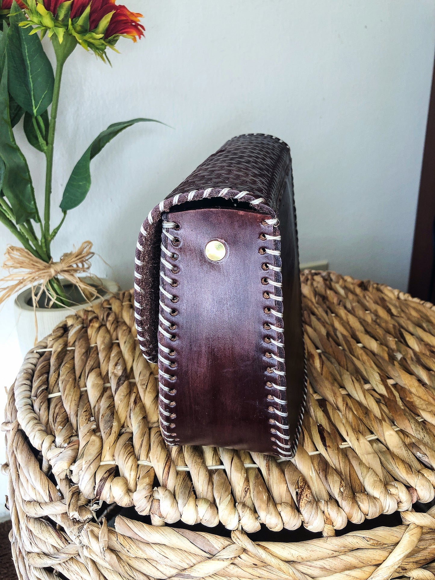 Bolso bandolera / bandolera ajustable de cuero genuino marrón hecho a mano