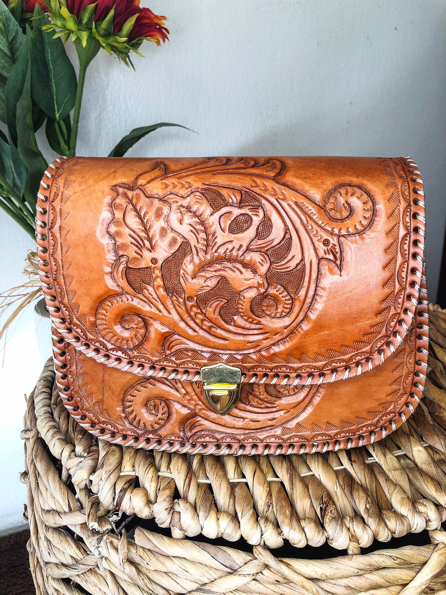 Handmade Dark Tan Genuine Leather Crossbody/Shoulder Purse
