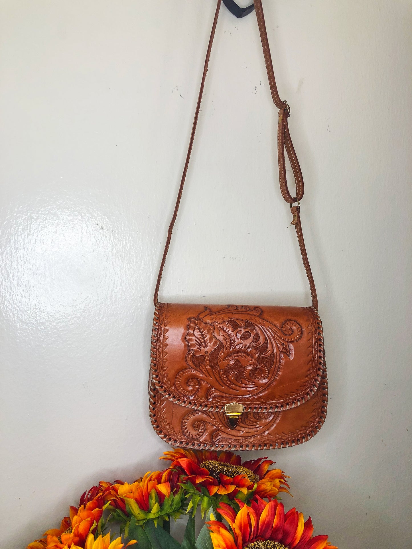 Handmade Dark Tan Genuine Leather Crossbody/Shoulder Purse