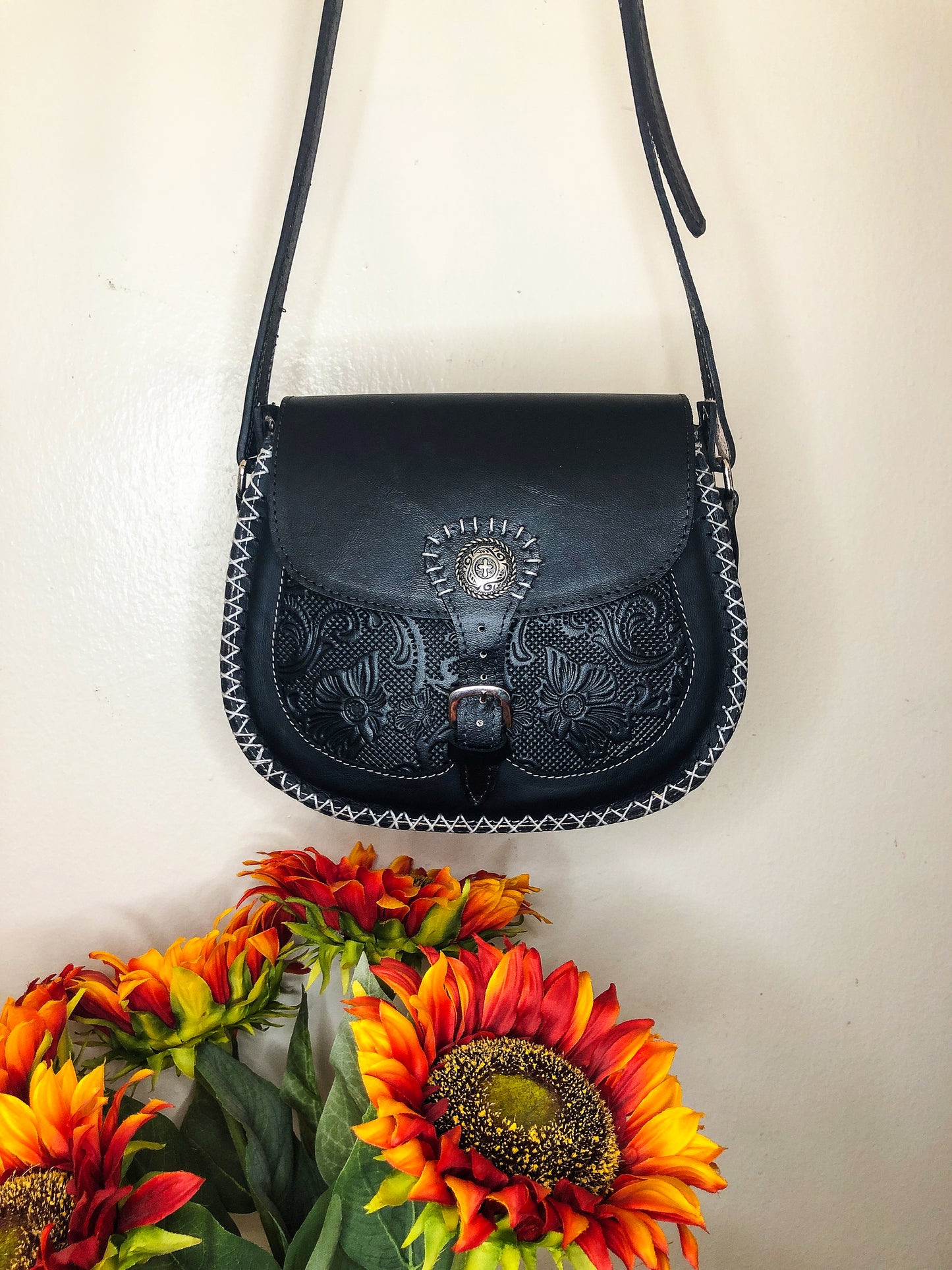 Handmade Black Smooth Genuine Leather Crossbody/Shoulder Purse