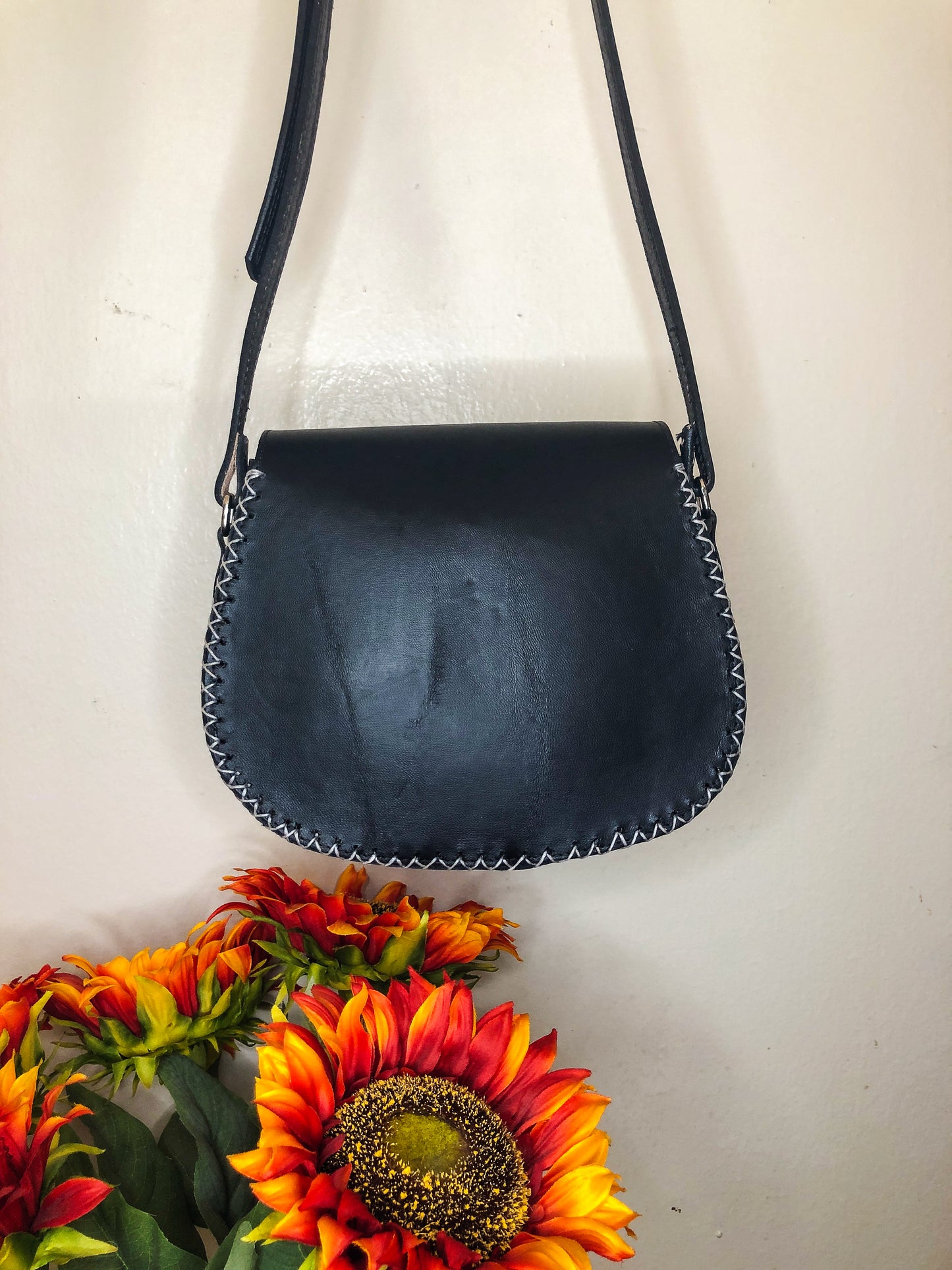 Handmade Black Smooth Genuine Leather Crossbody/Shoulder Purse