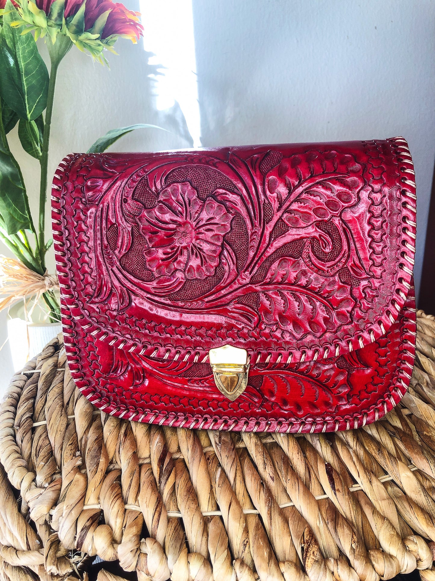 Handmade Intense Red Genuine Leather Crossbody/Shoulder Purse