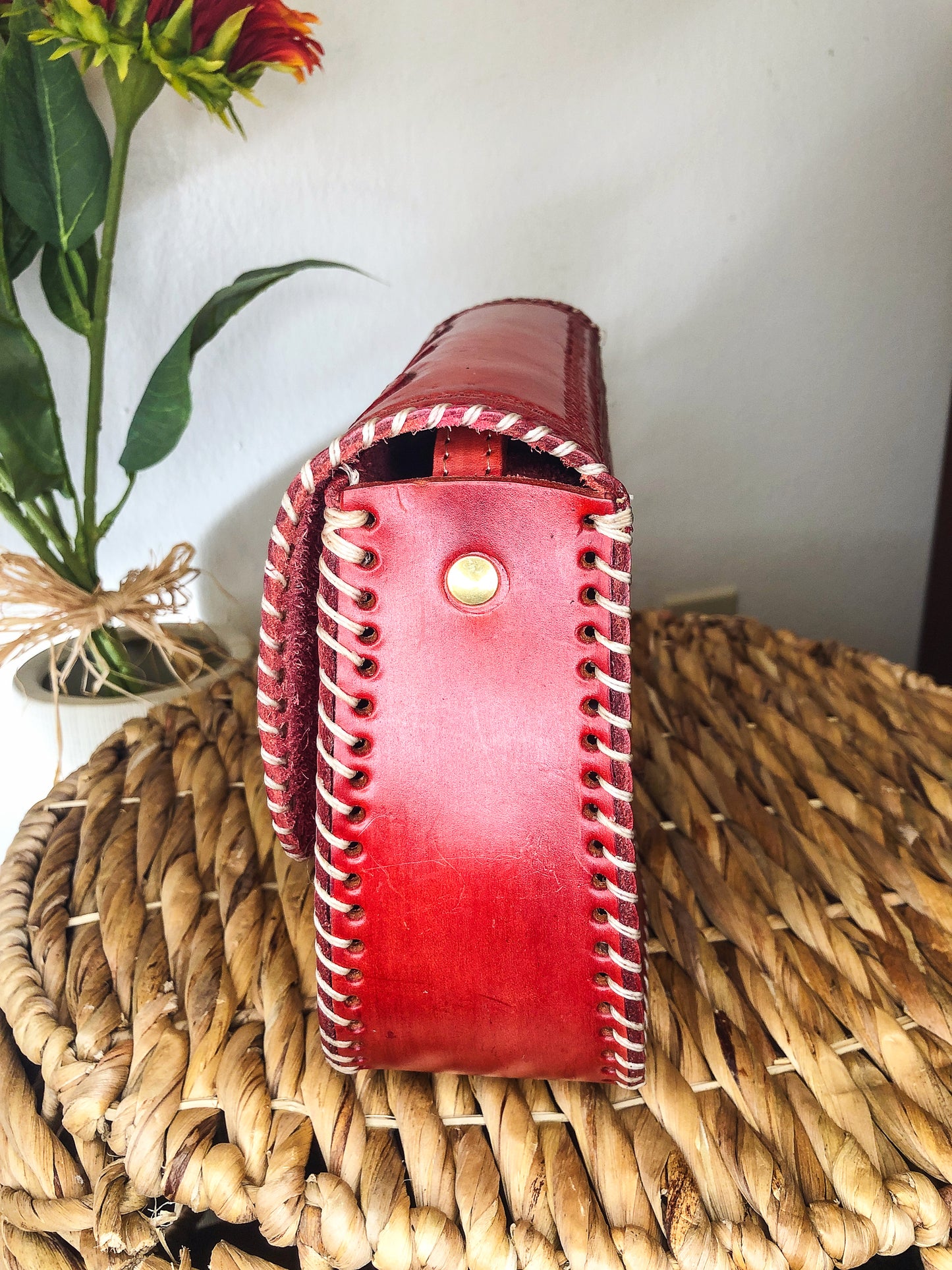 Handmade Light Red Genuine Leather Crossbody/Shoulder Purse
